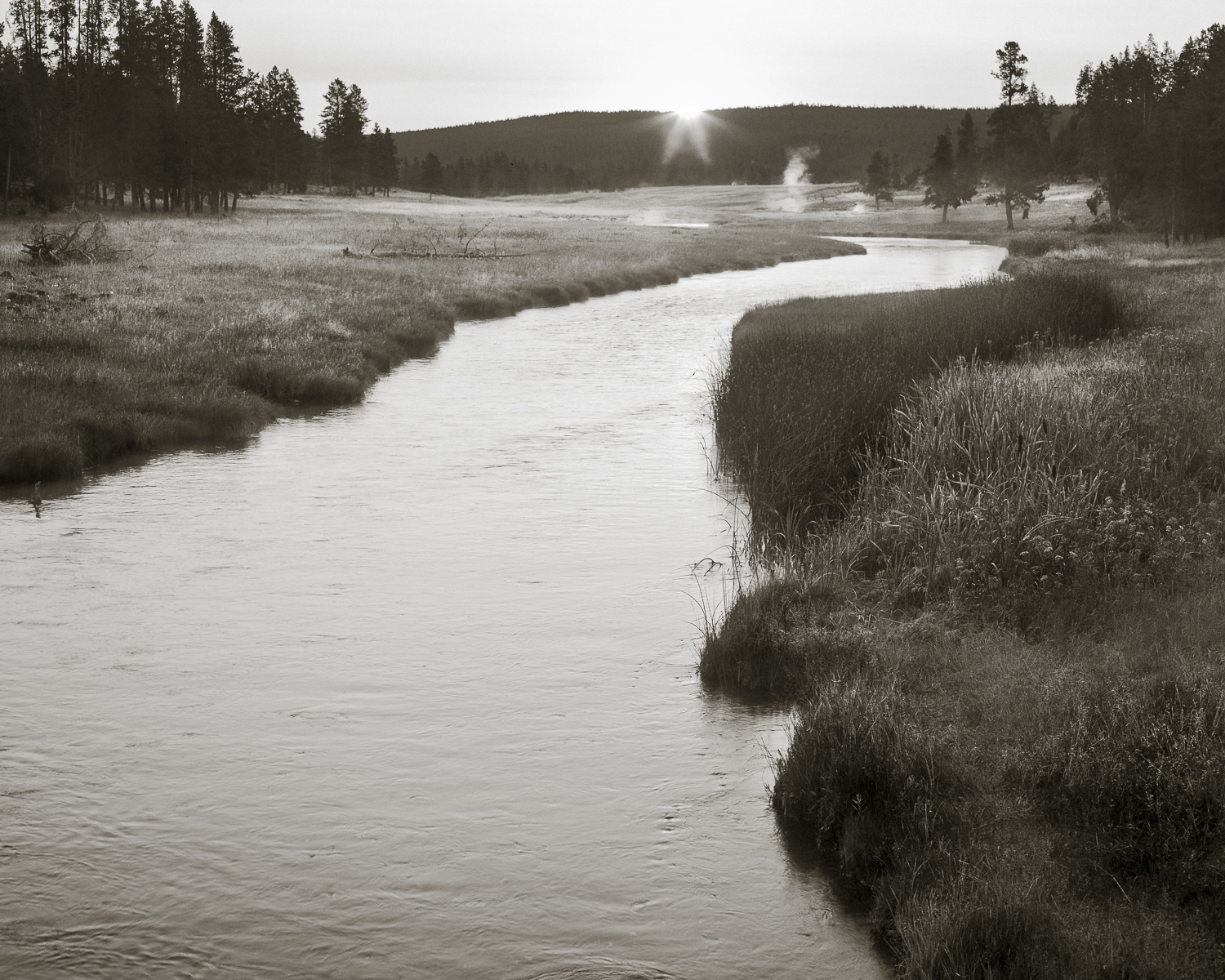 B&W fine art image of the Nez Perce River in Yellowstone NP